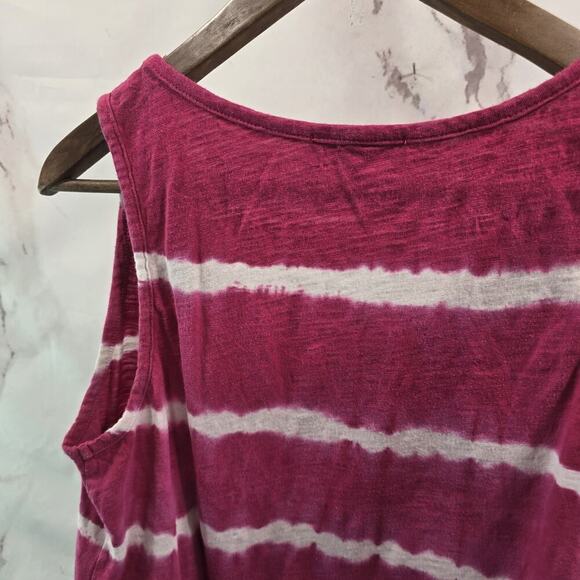 Anthropologie Top Womens Small Pink White Tank Tie Dye Stripe V Cotton Eri Ali - Picture 6 of 8